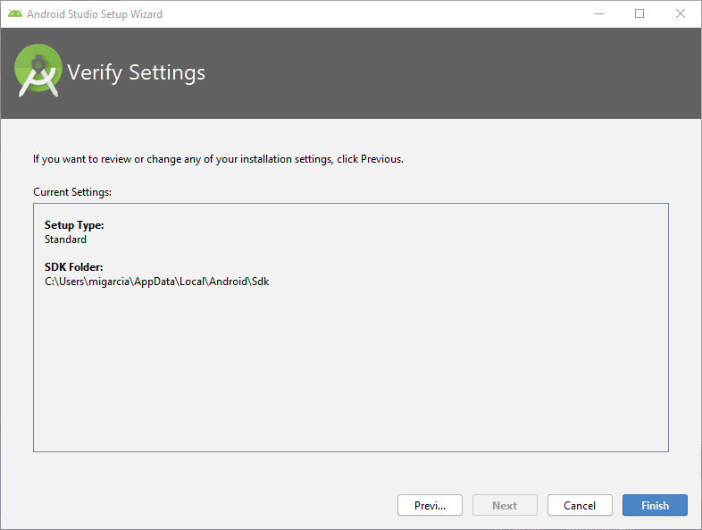Fin configuracion Android Studio