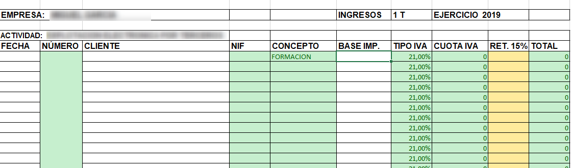 Hoja de calculo para gestor