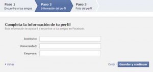 Peticion de datos para tu perfil, en la secuencia de alta en facebook