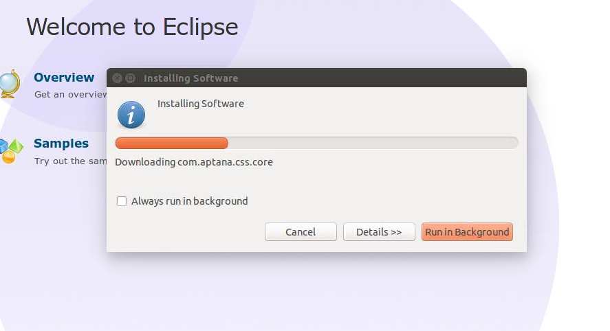 Instalacion de Aptana en Eclipse. Progreso de la descarga