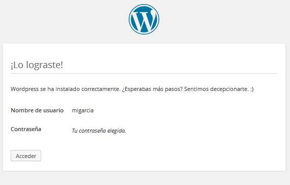 Finalizacion de la instalacion de wordpress