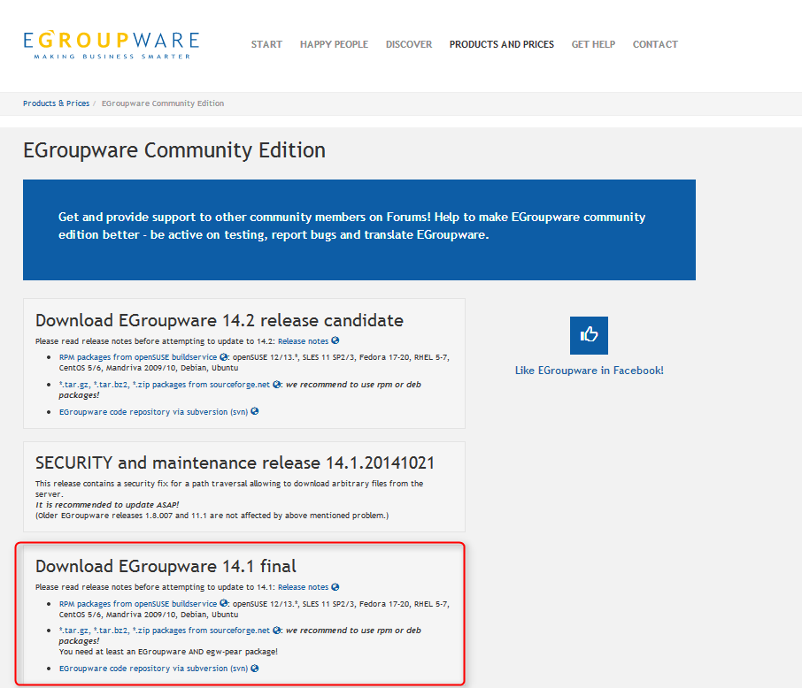 egroupware-eleccion de version