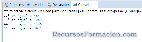 Resultado de una ejecucion de Java en Eclipse