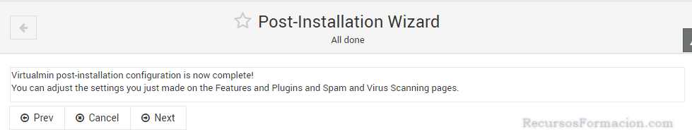 Post installation wizard-Virtualmin-fin de la configuracion