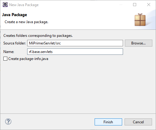Pantalla de eclipse para la creacion de un package