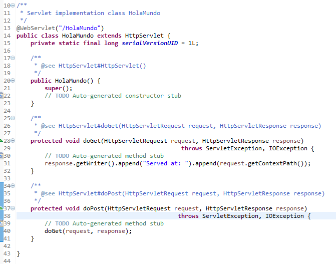 Contenido del servlet creado automaticamente por Eclipse