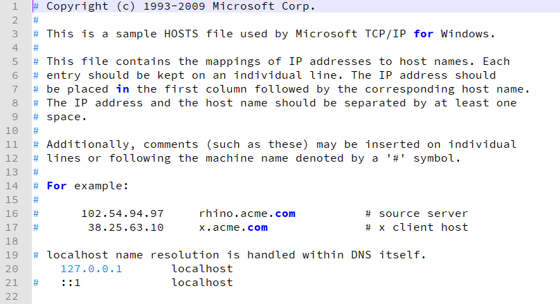Estructura inicial del fichero host