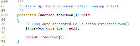 Metodo tearDown en ejercicio de phpUnit