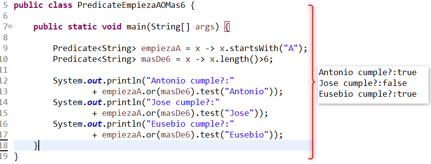 Ejemplo de uso de la interfaz de Java8 Predicate, usando el método or()