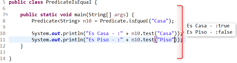 Ejemplo de uso de la interfaz de Java8 Predicate, usando el método isEqual()